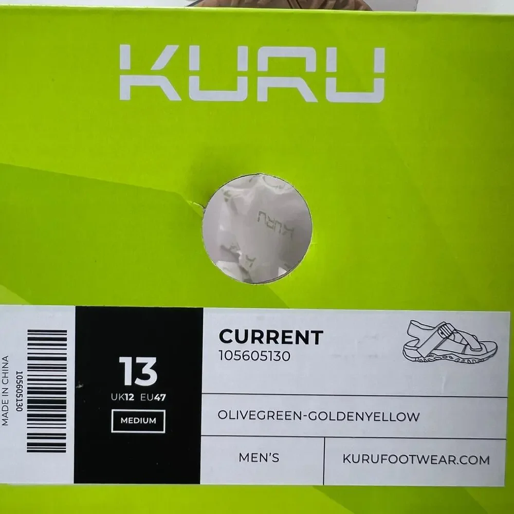 Kuru Current Strappy Comfort Sandal Olive Green/Yellow Men's 13 Medium NWD